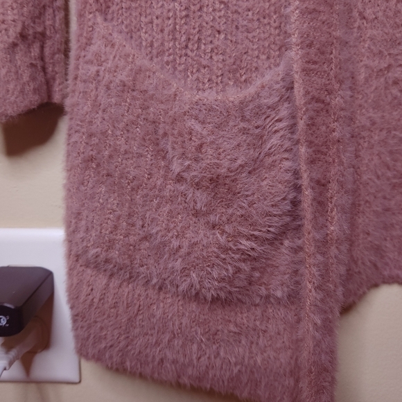 Love Tree, Womens Small, Eyelash Rib-knit, Open, Long Sweater Duster Mauve Pink - Picture 5 of 6